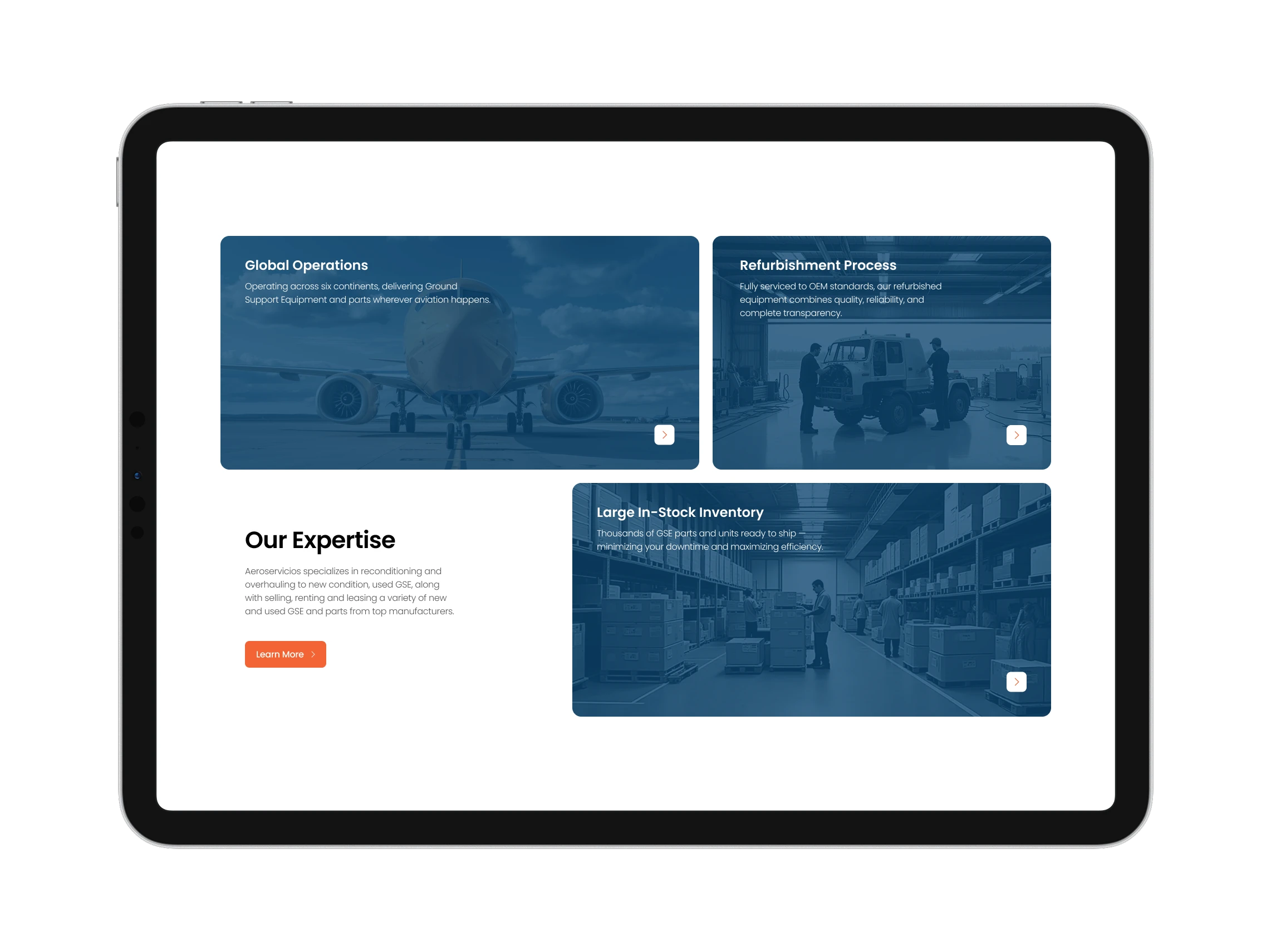 Home page services section.