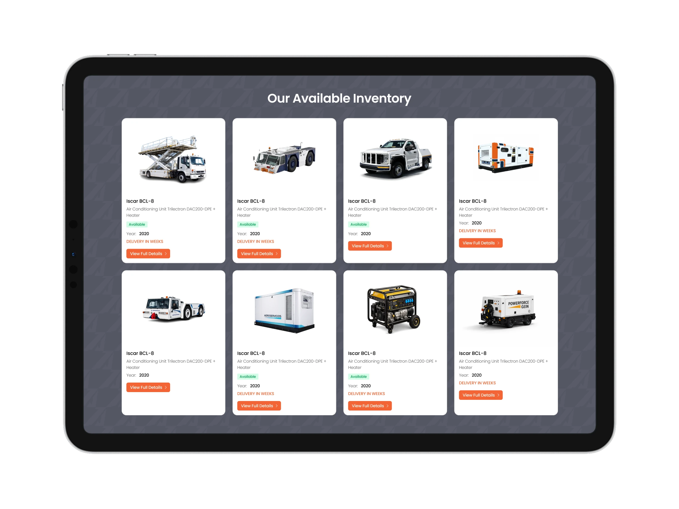Home page inventory section.