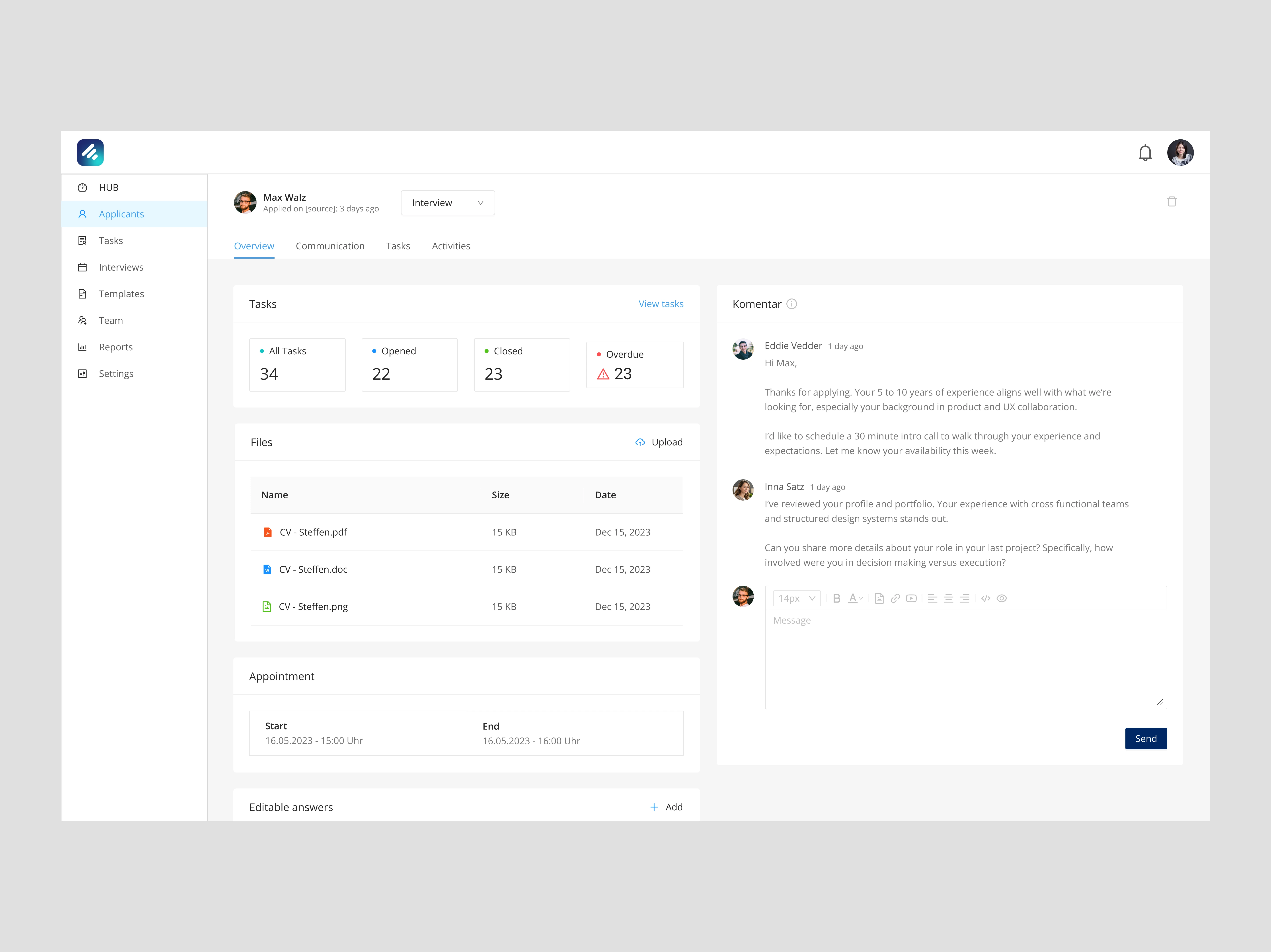 Meetovo dashboard screen 1